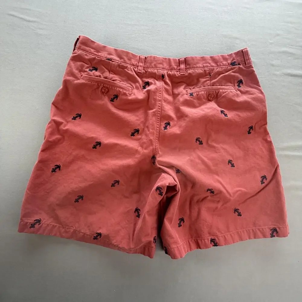 L.L.Bean Shorts Mens 36 Red Anchor Embroidered Cotton Chino 8 Inseam Nautical